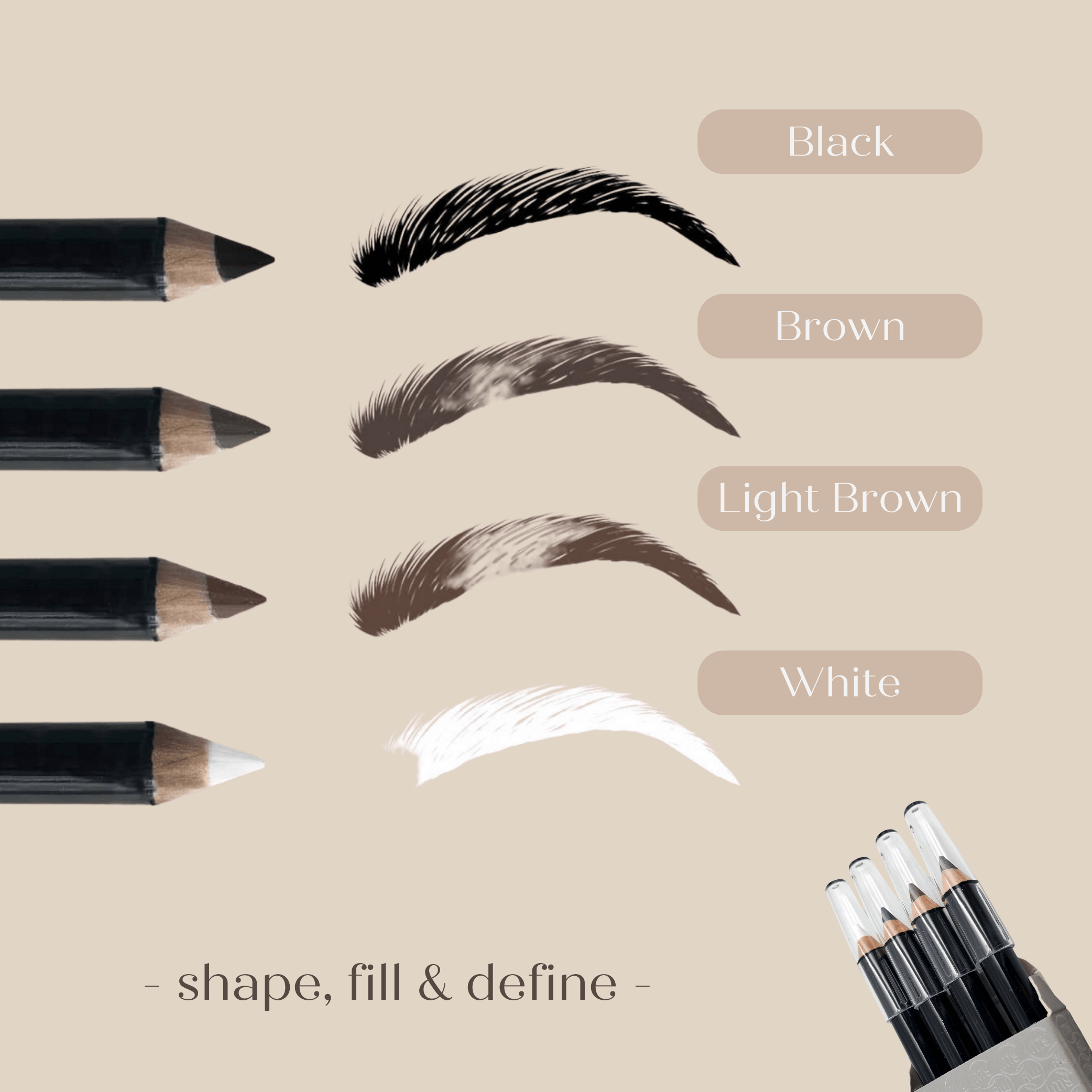 My Lamination Eyebrow Pencil Collection Set of 4 Colour Swatches. Shape, Fill and Define Eyebrows