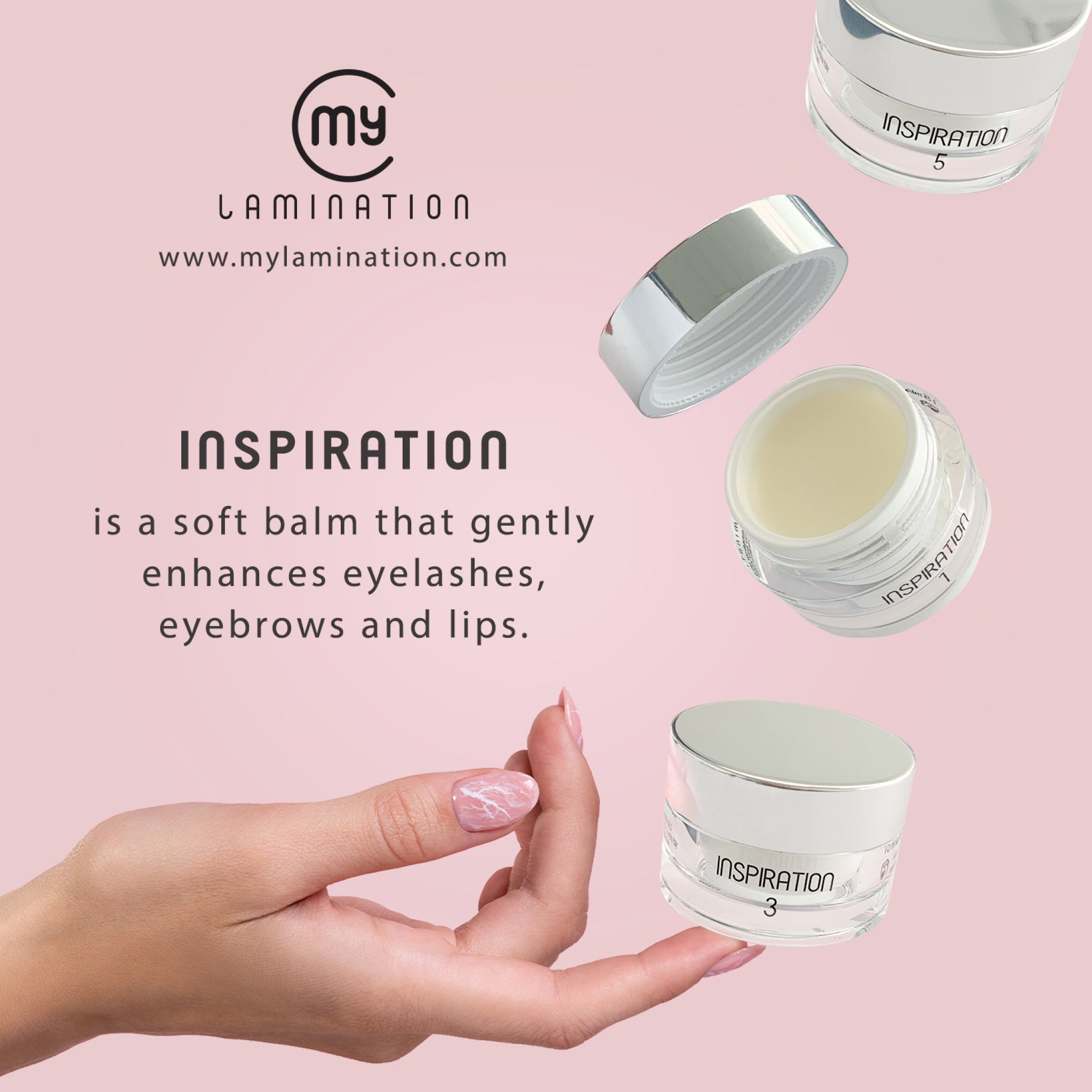 My Lamination Inspiration Balm is a soft balm that gently enhances eyelashes, eyebrows and lips